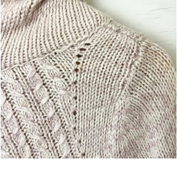 Anthropologie Guinevere Cowlneck Cable Knit Swing Sweater Marled Light Pink L - Picture 4 of 9